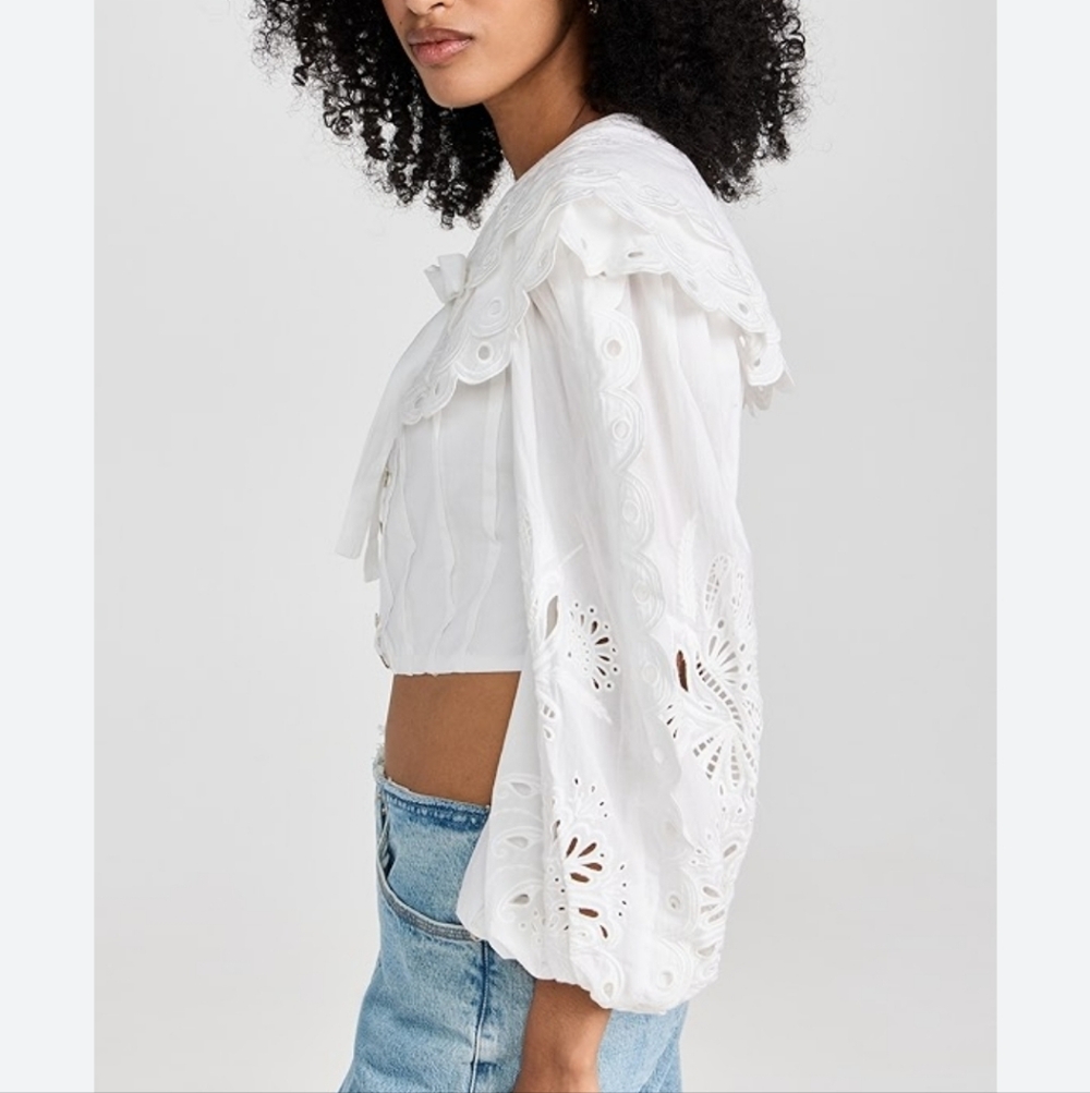 FARM RIO Richelieu Big Collar Off White Battenberg Lace Blouse M RARE SRP $240 - Picture 10 of 16